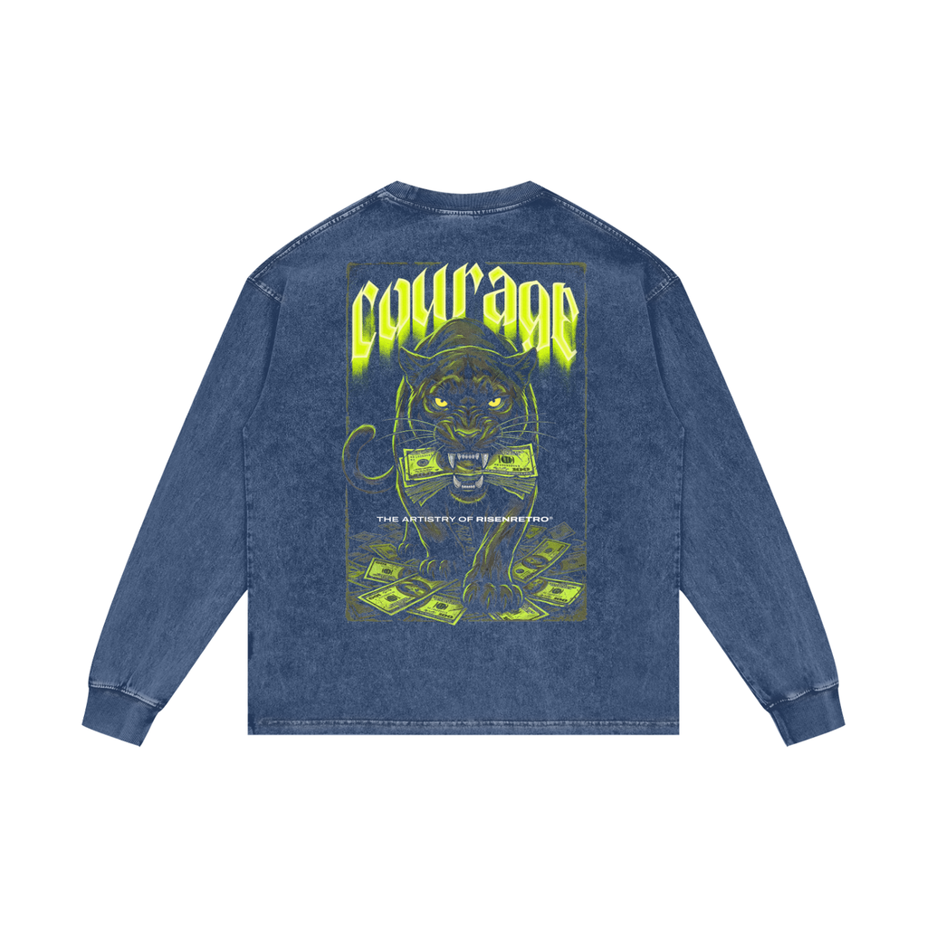 COURAGE OVER COMFORT | RISENRETRO | Acid Wash Oversize Long Sleeve T-Shirt