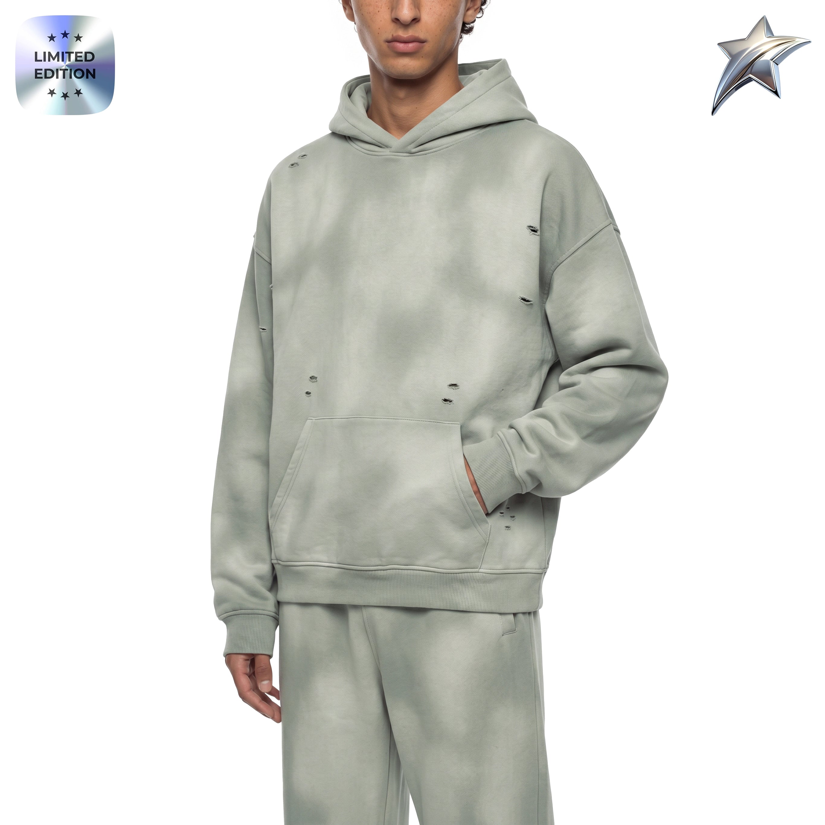 RISENRETRO X Unisex Sunfade Frayed Fleece tracksuit
