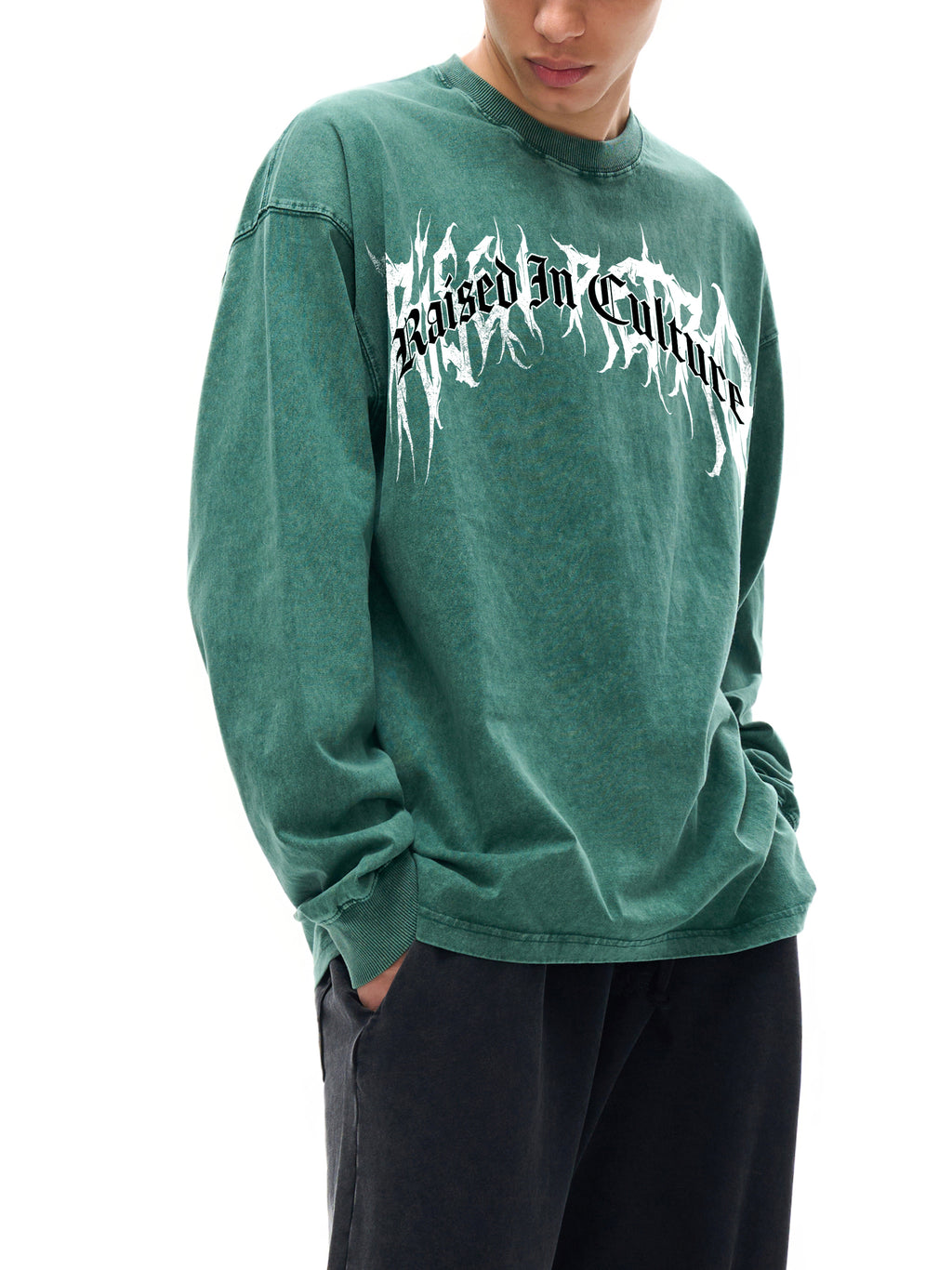 RAISED IN CULTURE | RISENRETRO | Acid Wash Oversize Long Sleeve T-Shirt