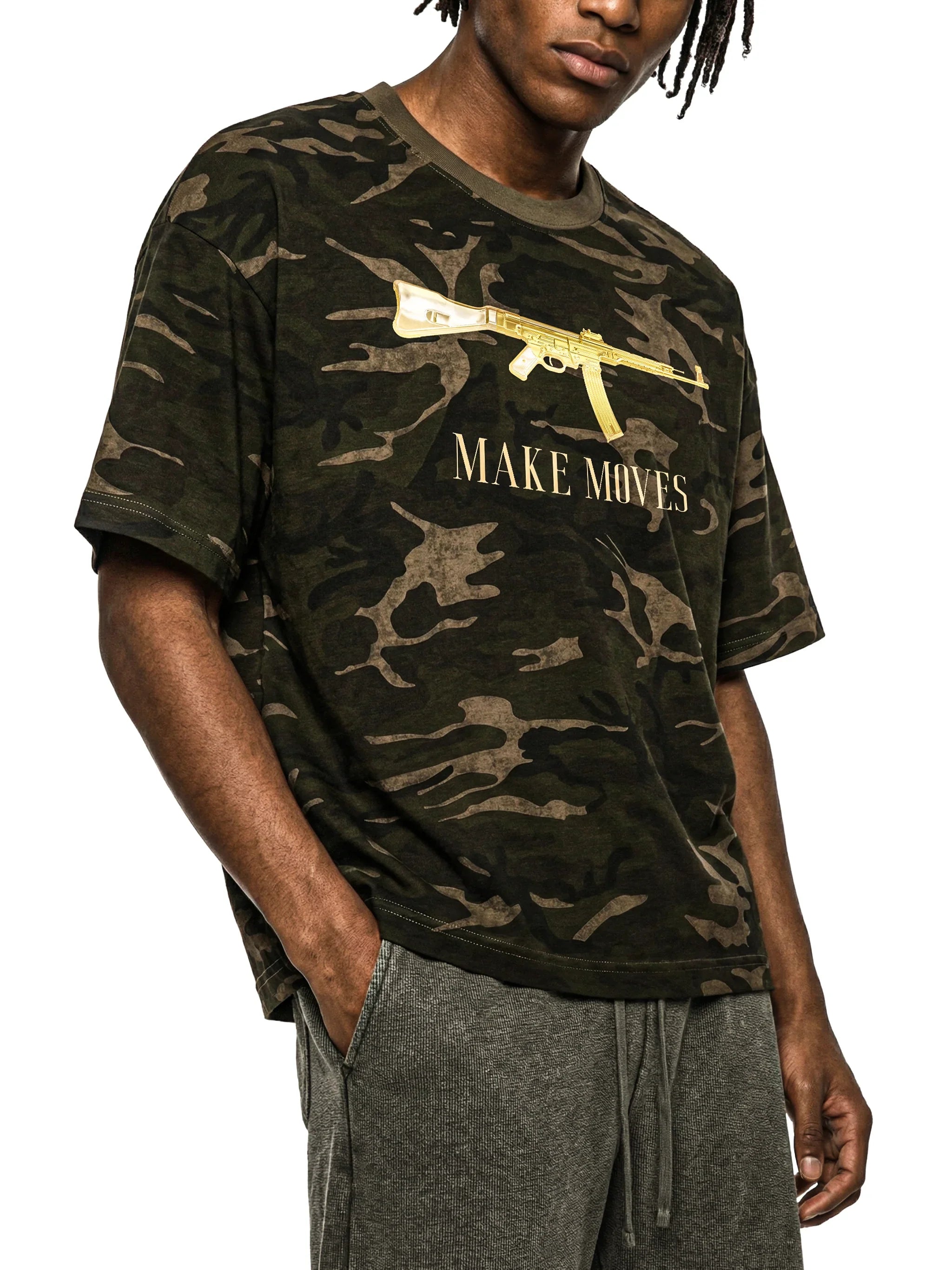 Make Moves Camo X Risen Retro Unisex Camo Boxy T-Shirt