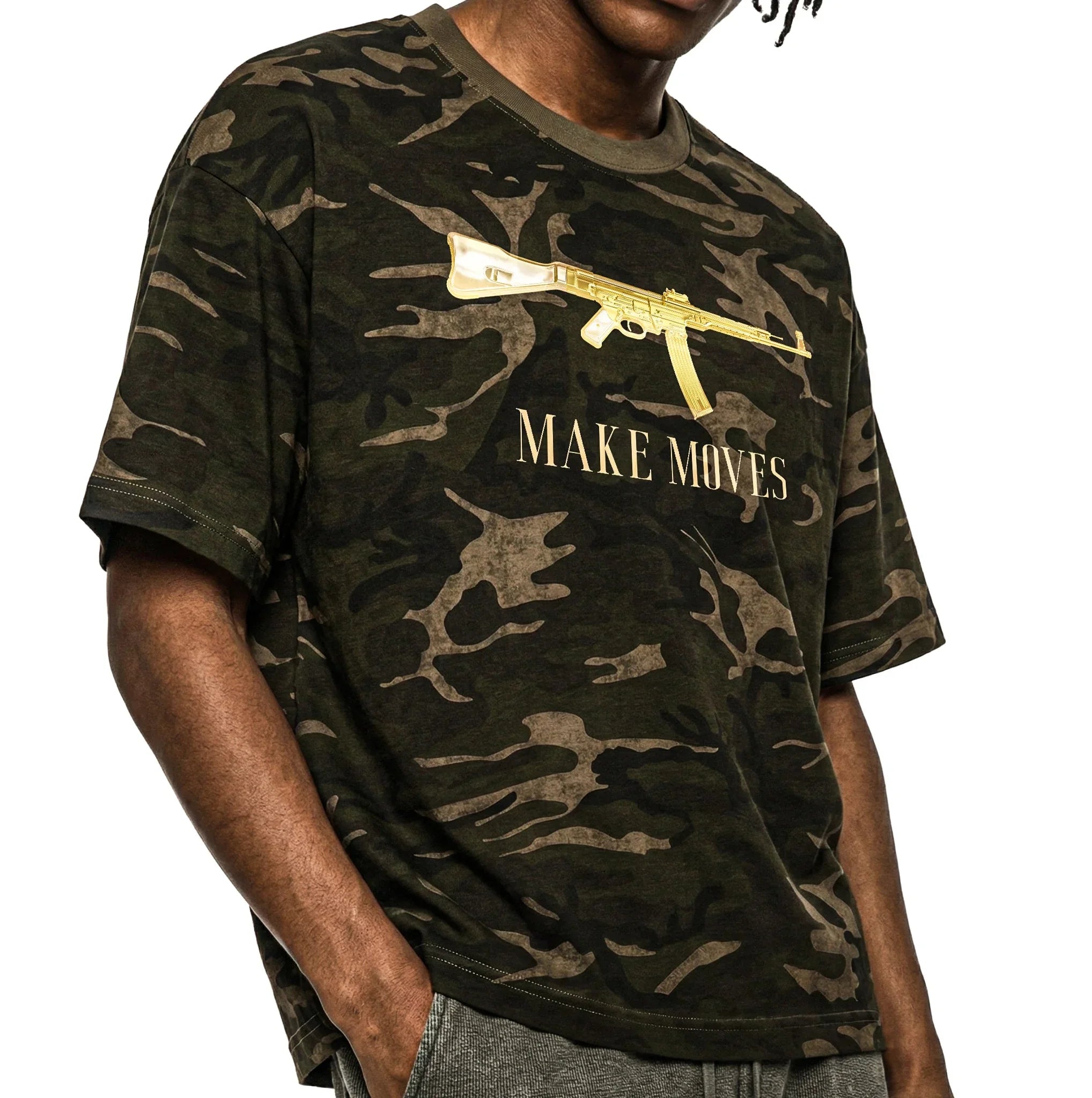 Make Moves Camo X Risen Retro Unisex Camo Boxy T-Shirt