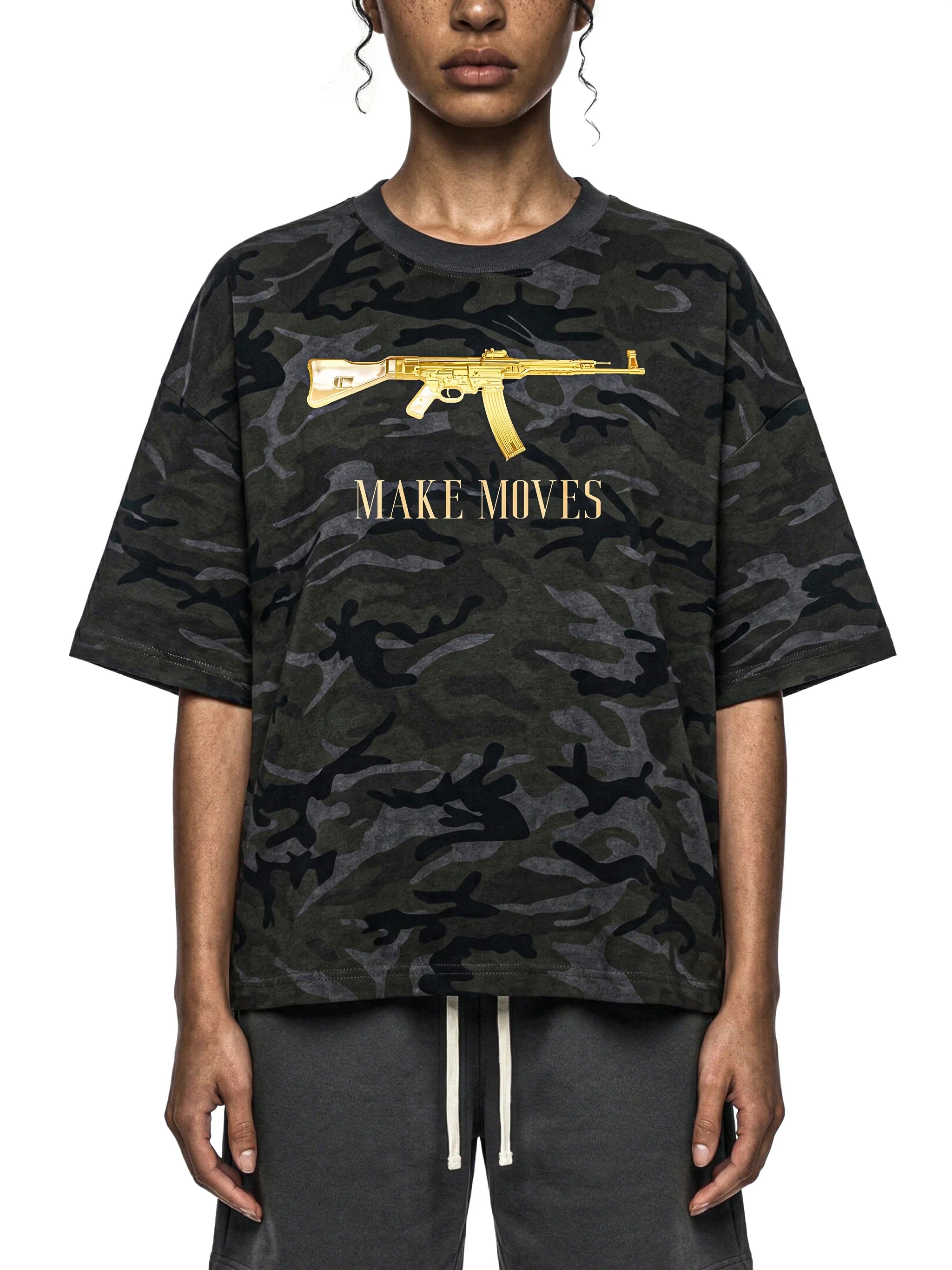 Make Moves Camo X Risen Retro Unisex Camo Boxy T-Shirt