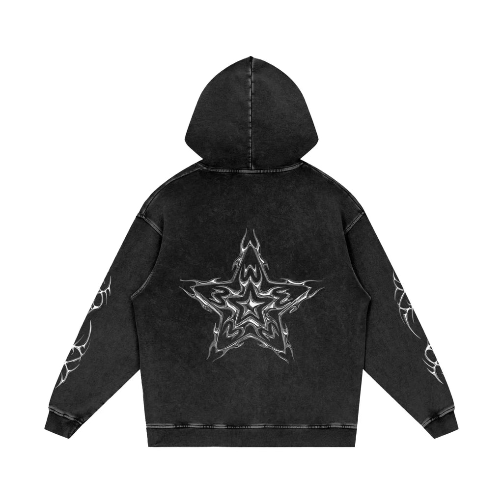 Sweat à capuche ample en coton délavé Liquid Metal Star Snow