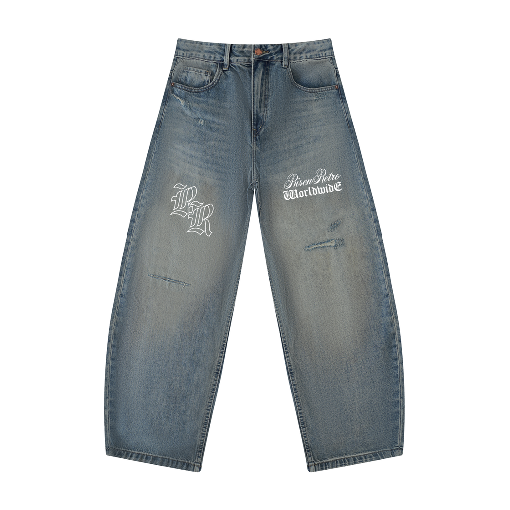 RISENRETRO | Men's Distressed Barrel Leg Jeans