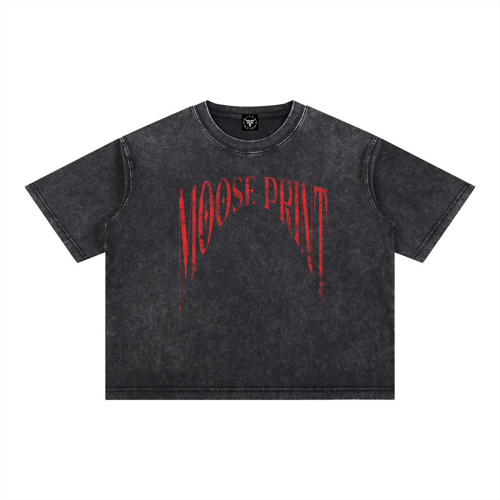 Moose Print S.M.W X RISEN RETRO Wash Boxy Cotton T-Shirt