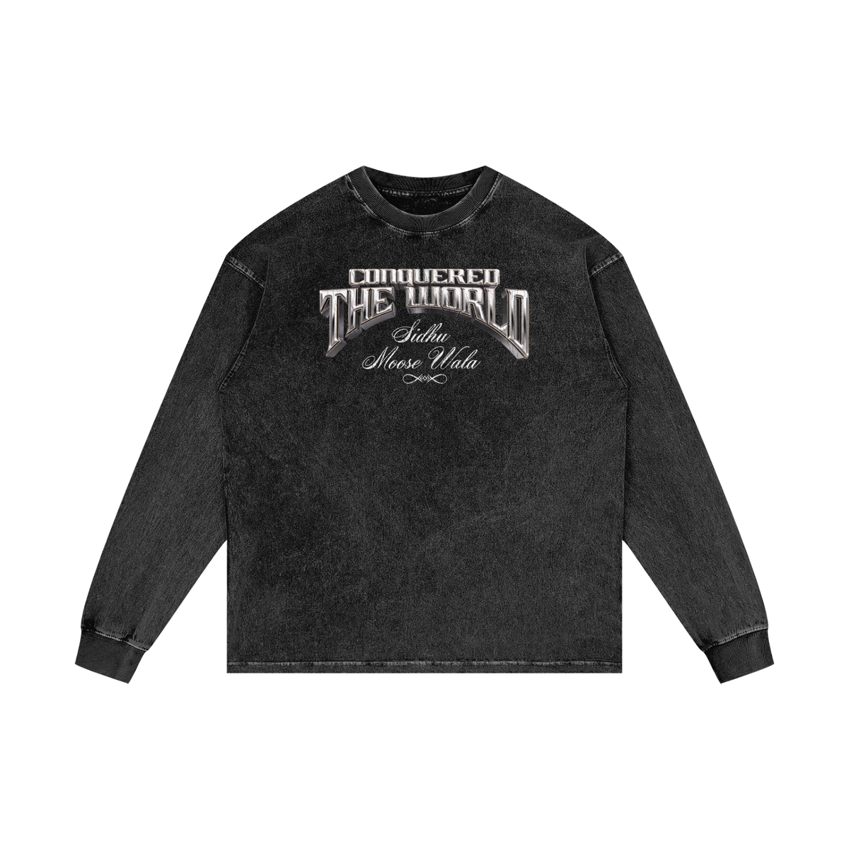 CONQUERED THE WORLD | Acid Wash Oversize Long Sleeve T-Shirt | Sidhu Moose Wala