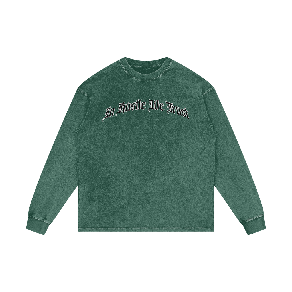 IN HUSTLE WE TRUST | RISENRETRO | Acid Wash Oversize Long Sleeve T-Shirt