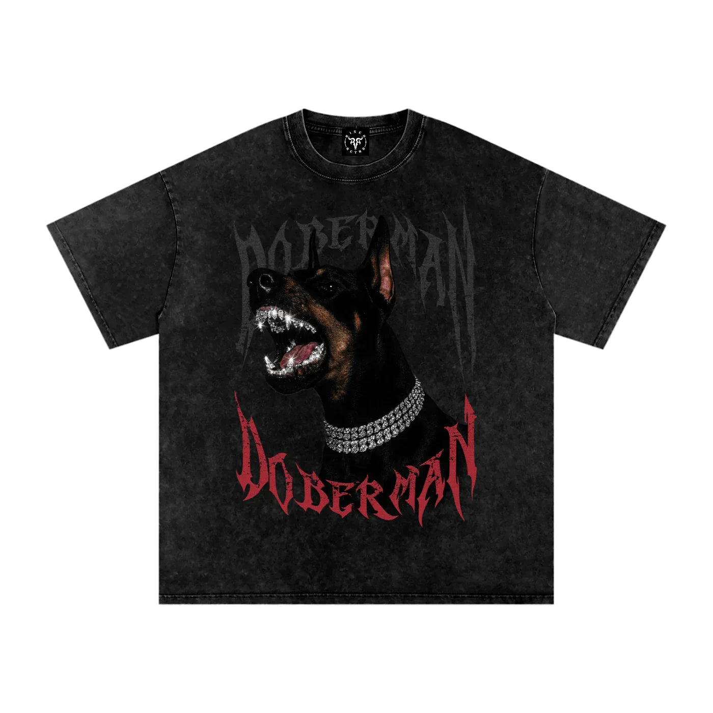 Doberman Rage X Risen Retro Snow Washed Oversized Cotton T-Shirt