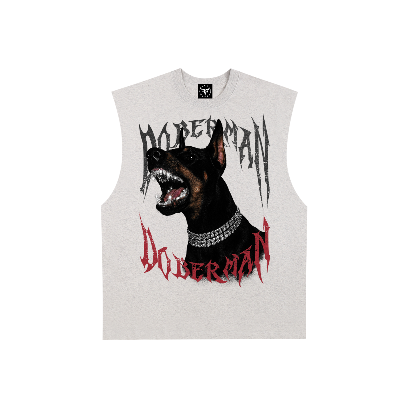 Doberman Rage X Risen Retro Raw Edge Cotton Tank Top