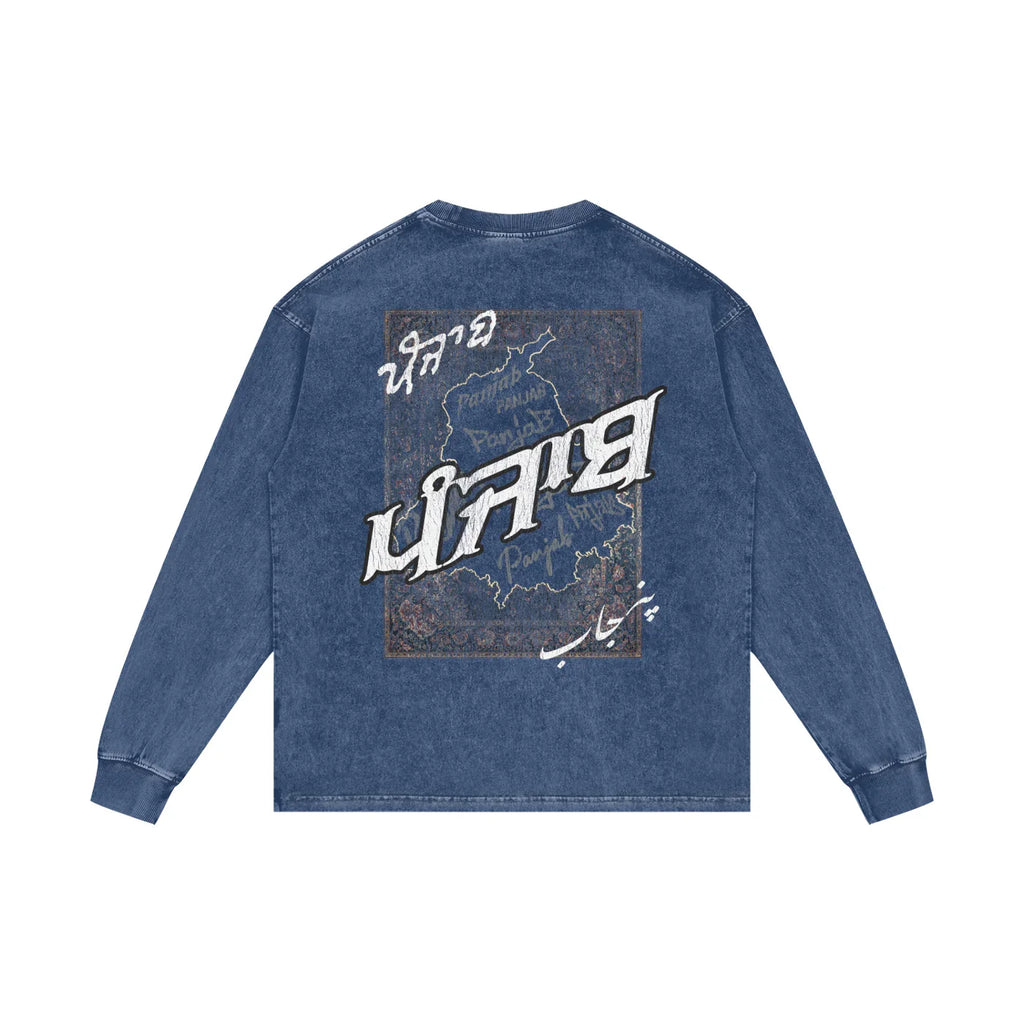 Panjab Tapestry Distressed X Risen Retro Acid Wash Oversize Long Sleeve T-Shirt