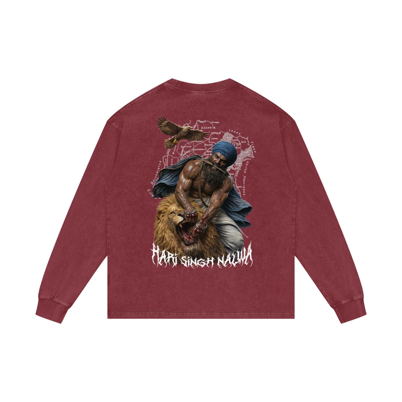 Sher-e-Punjab: Nalwa Acid Wash Oversize Long Sleeve T-Shirt