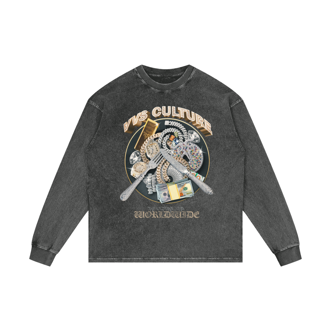 VVS Culture X RisenRetro Acid Wash Oversize Long Sleeve T-Shirt
