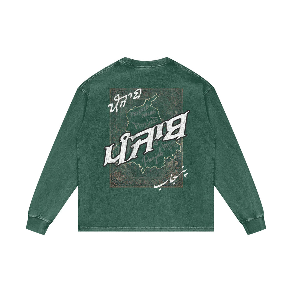 Panjab Tapestry Distressed X Risen Retro Acid Wash Oversize Long Sleeve T-Shirt