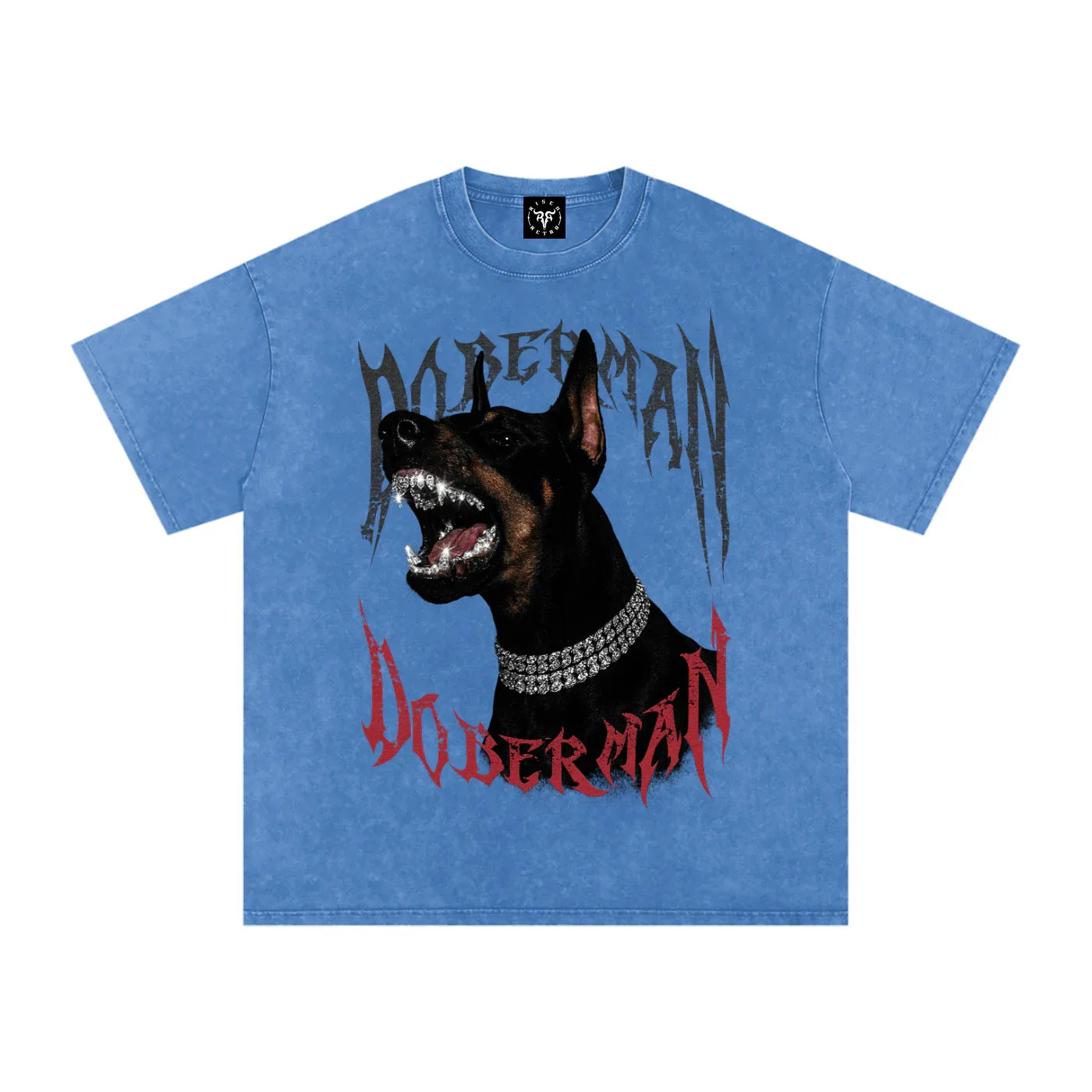 Doberman Rage X Risen Retro Snow Washed Oversized Cotton T-Shirt