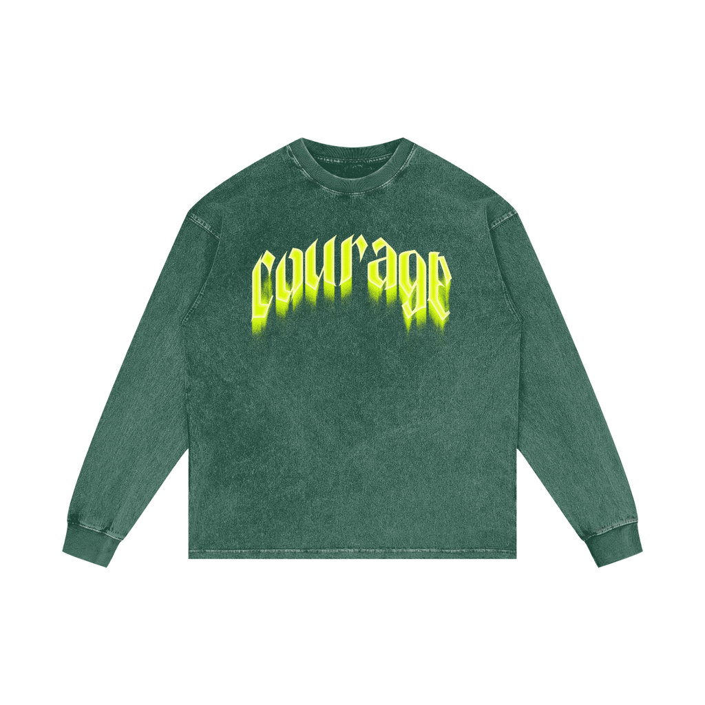 COURAGE OVER COMFORT | RISENRETRO | Acid Wash Oversize Long Sleeve T-Shirt
