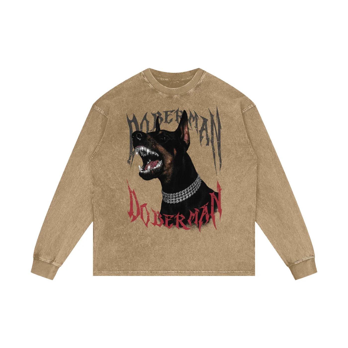 Doberman Rage X Risen Retro Acid Wash Oversize Long Sleeve T-Shirt