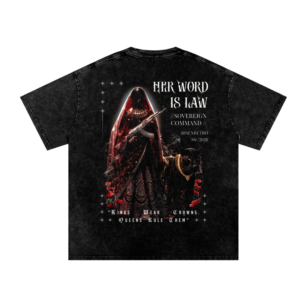 HER WORD IS LAW | Snow Washed Oversized Cotton T-Shirt | RISENRETRO