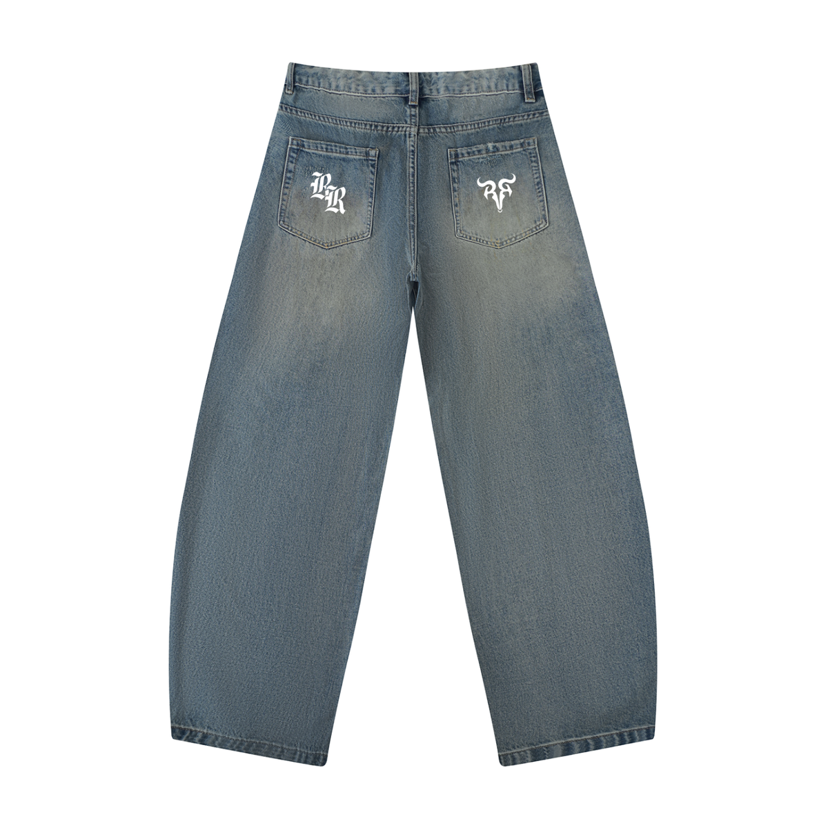 RISENRETRO | Men's Distressed Barrel Leg Jeans