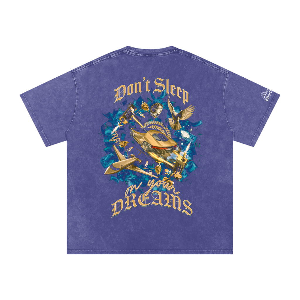 DON'T SLEEP ON YOUR DREAMS 2 x RISENRETRO Snow Washed Oversized Cotton T-Shirt