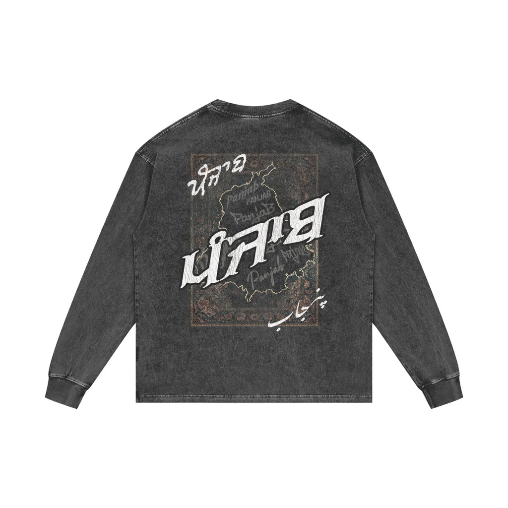 Panjab Tapestry Distressed X Risen Retro Acid Wash Oversize Long Sleeve T-Shirt