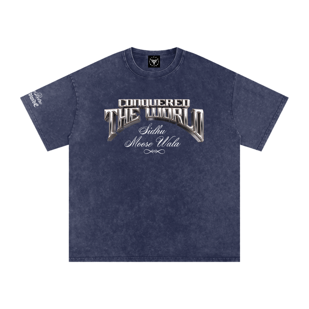 CONQUERED THE WORLD | Snow Washed Oversized Cotton T-Shirt | Sidhu Moose Wala