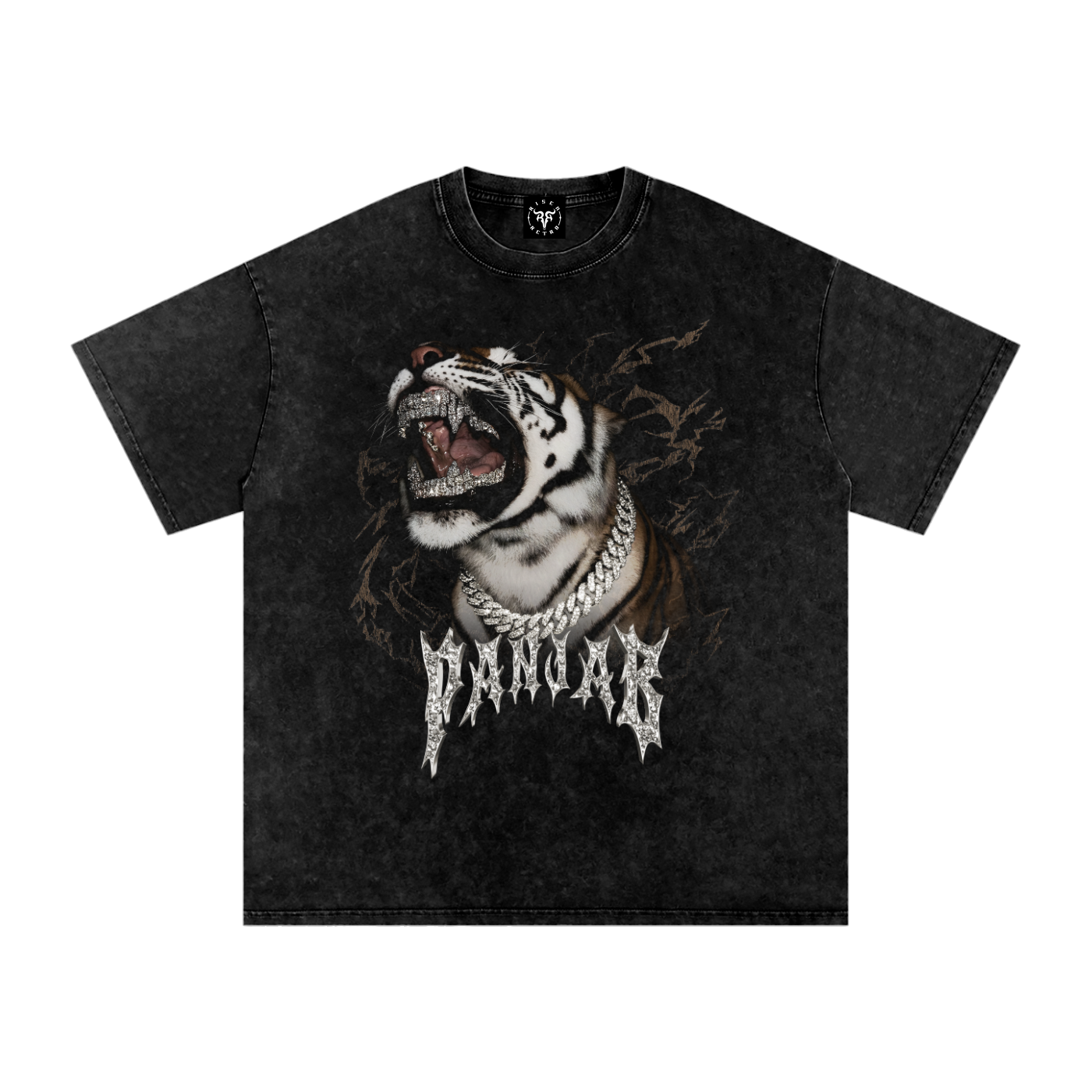 TIGER ROAR V3 X Risen Retro Snow Washed Oversized Cotton T-Shirt