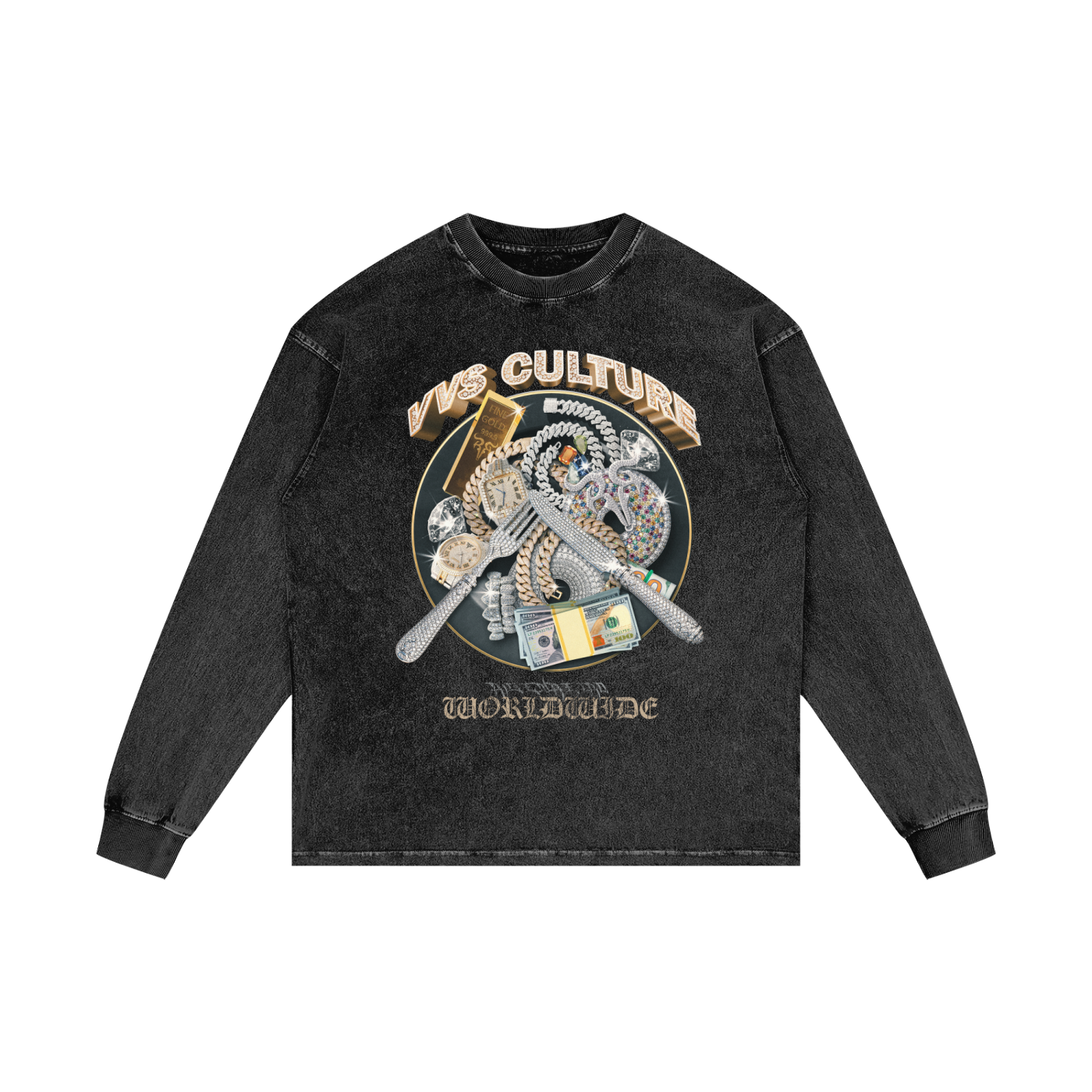 VVS Culture X RisenRetro Acid Wash Oversize Long Sleeve T-Shirt