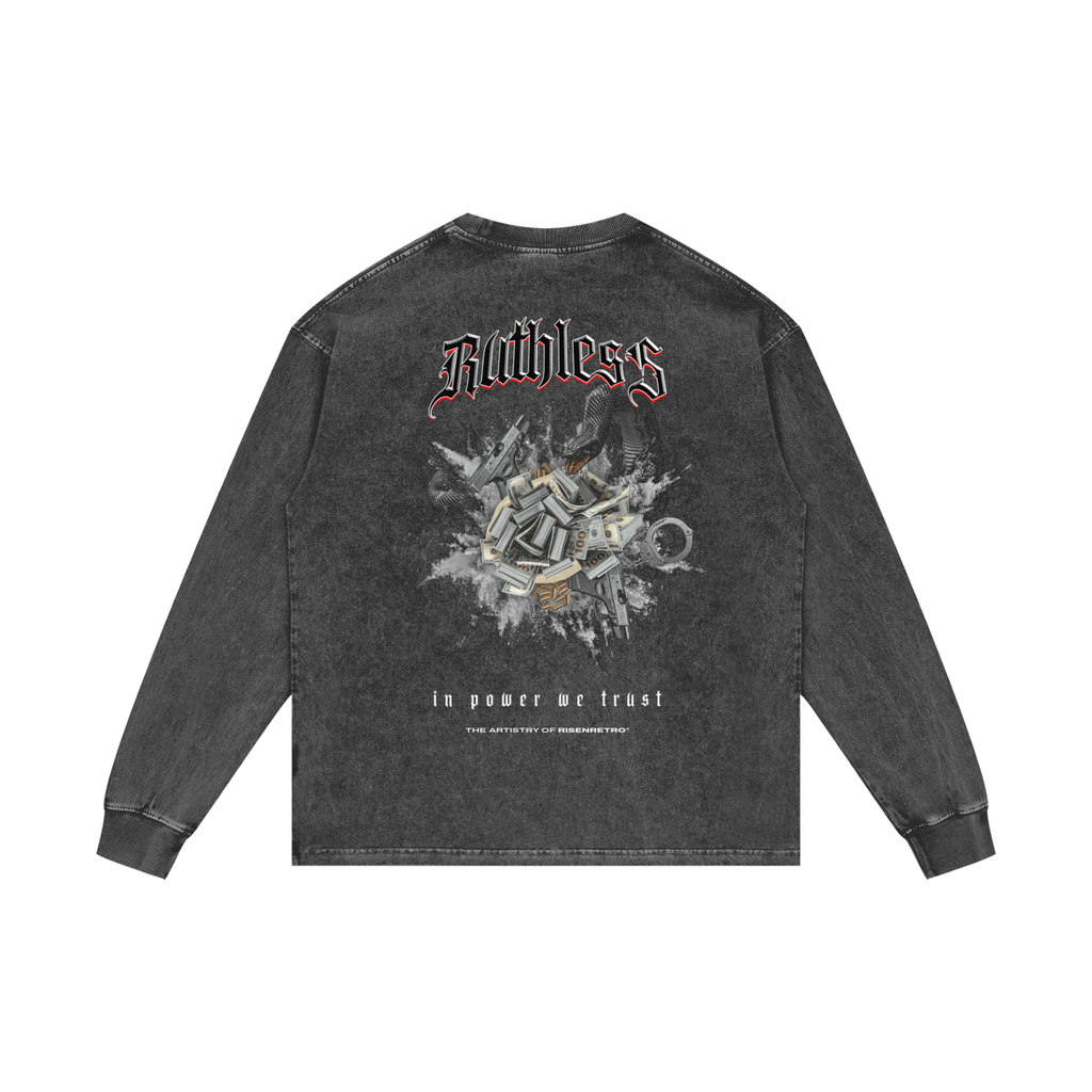 RUTHLESS  | RISENRETRO | Acid Wash Oversize Long Sleeve T-Shirt