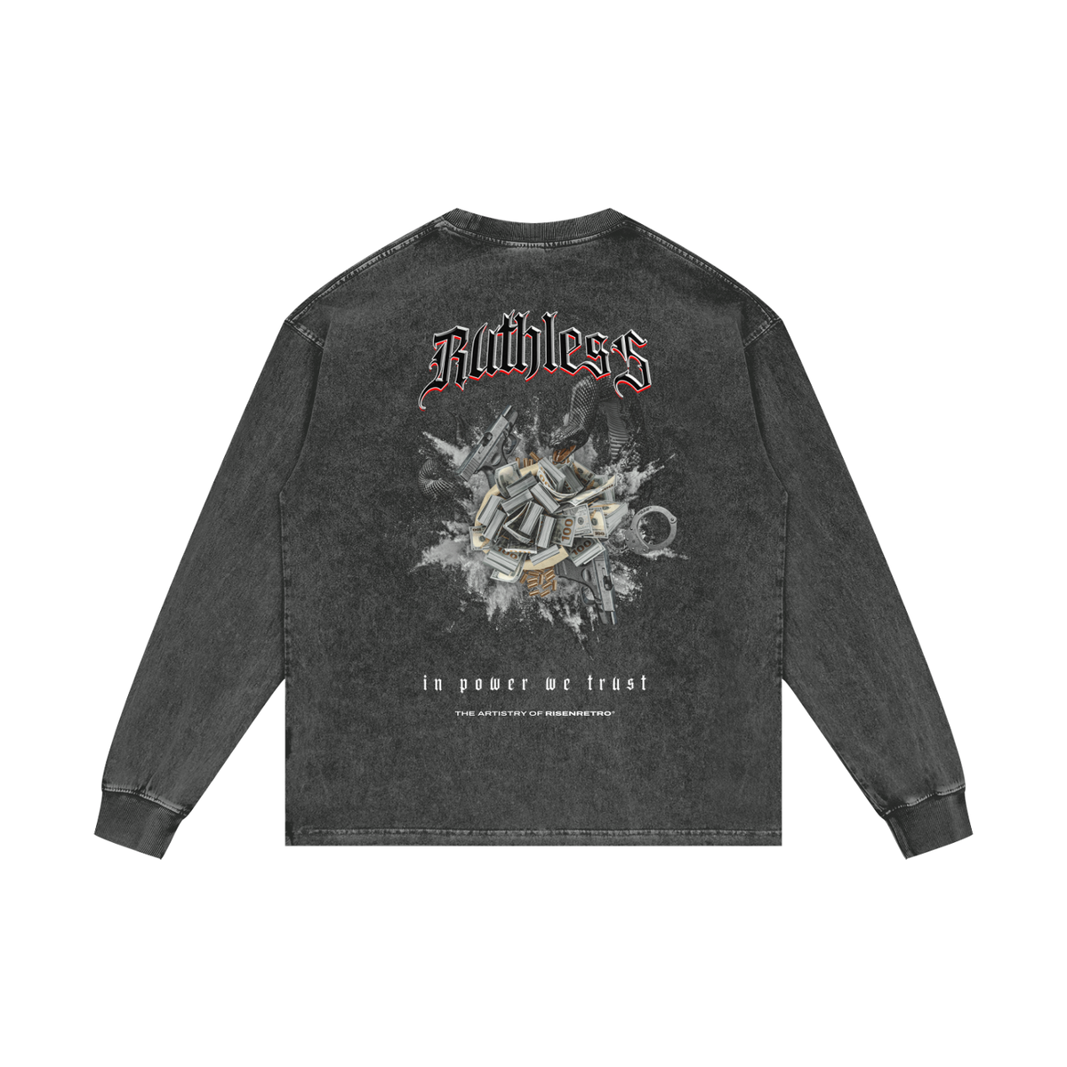 RUTHLESS  | RISENRETRO | Acid Wash Oversize Long Sleeve T-Shirt