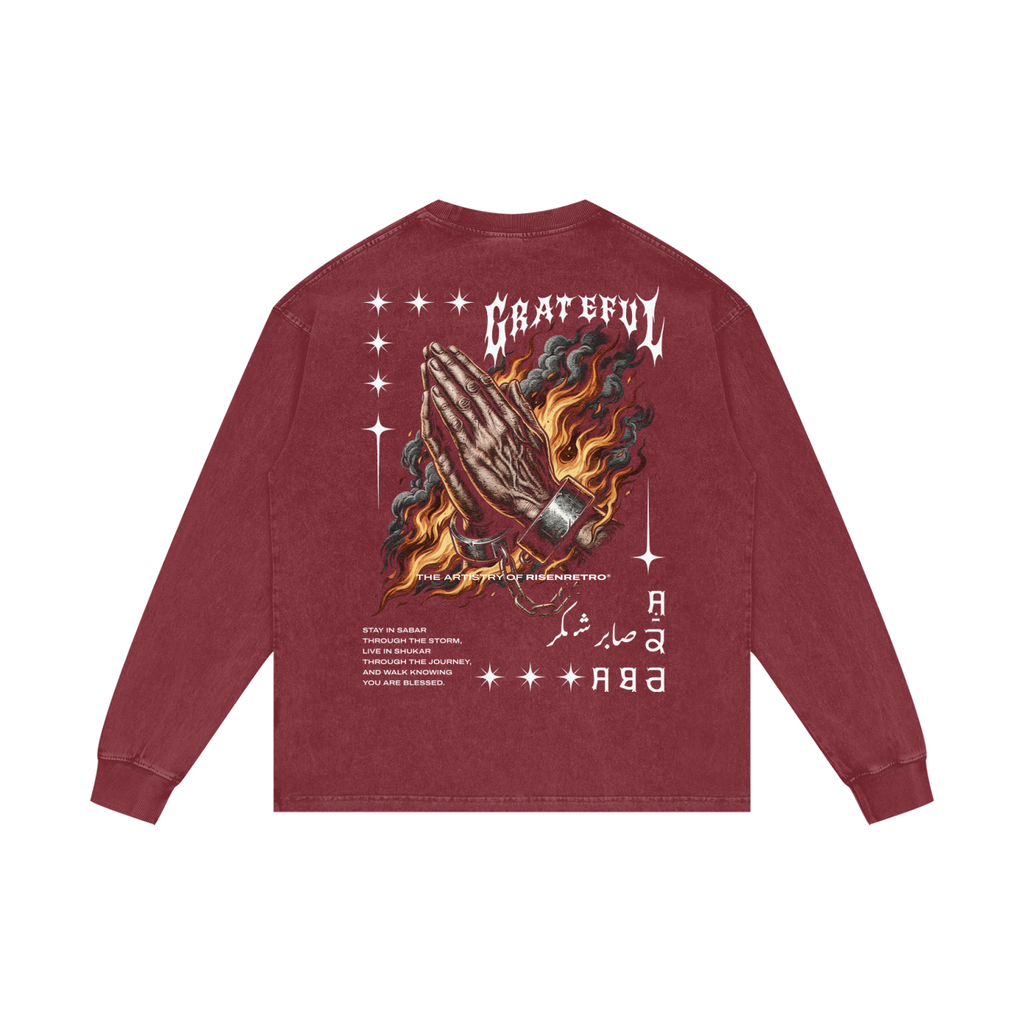 GRATEFUL | RISENRETRO | Acid Wash Oversize Long Sleeve T-Shirt