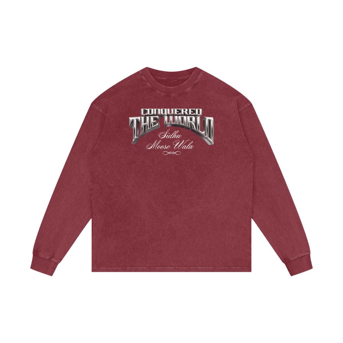 CONQUERED THE WORLD | Acid Wash Oversize Long Sleeve T-Shirt | Sidhu Moose Wala