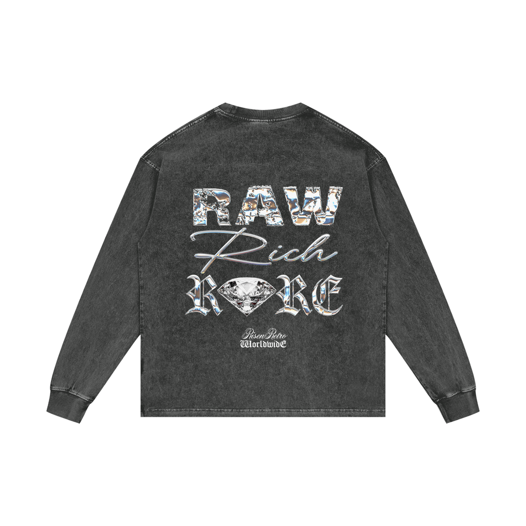 RAW RICH RARE  | RISENRETRO | Acid Wash Oversize Long Sleeve T-Shirt