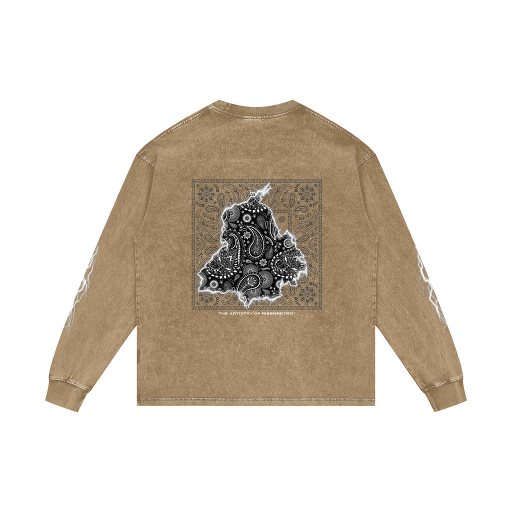 Panjab Bandana Flash  | RISENRETRO |  Acid Wash Oversize Long Sleeve T-Shirt
