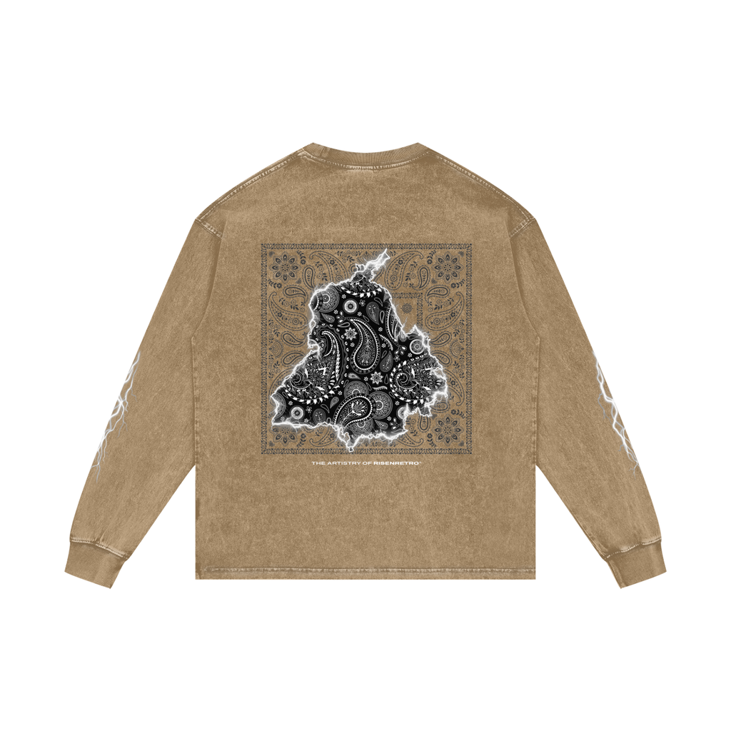 Panjab Bandana Flash V2 | RisenRetro | Acid Wash Oversize Long Sleeve T-Shirt