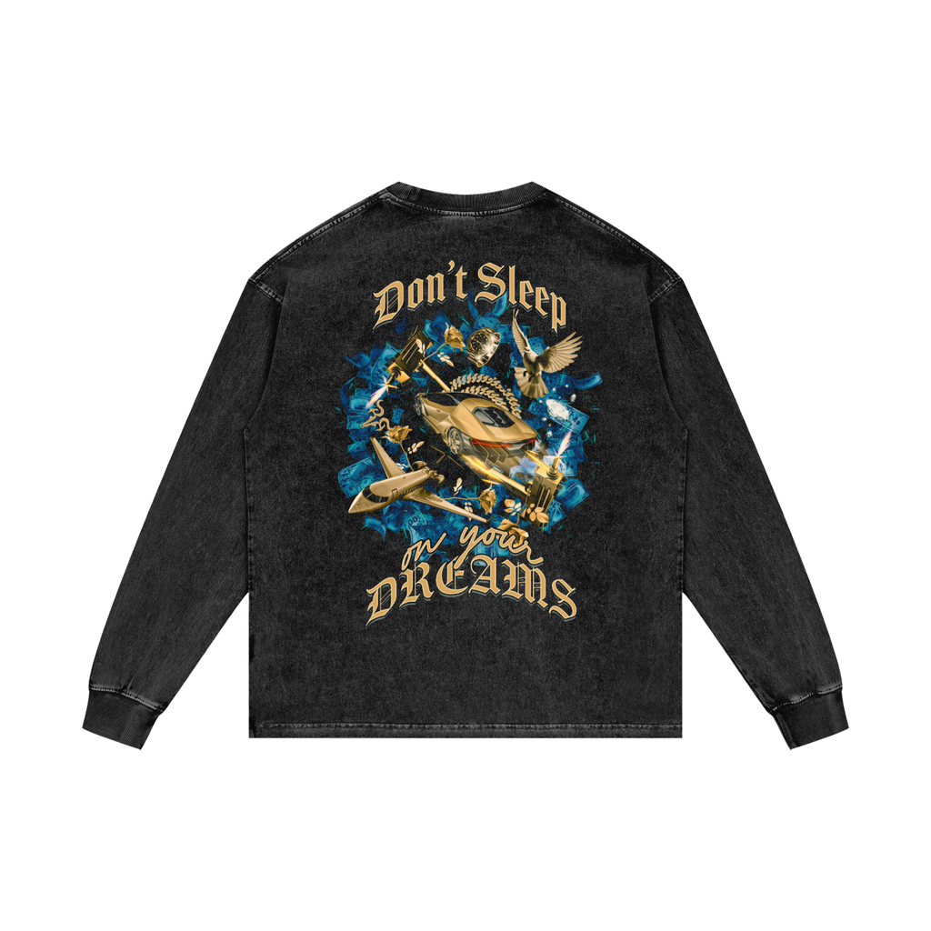 Don't Sleep on your Dreams X RisenRetro Acid Wash Oversize Long Sleeve T-Shirt