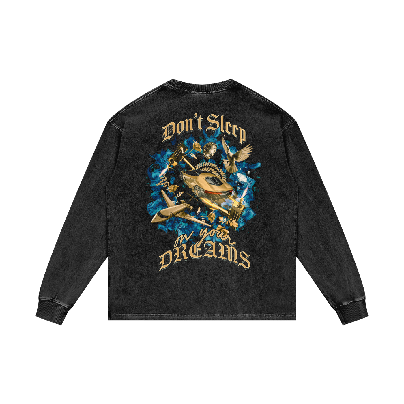 Don't Sleep on your Dreams X RisenRetro Acid Wash Oversize Long Sleeve T-Shirt