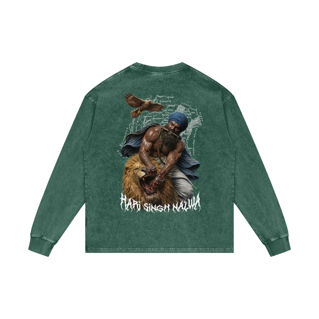 Sher-e-Punjab: Nalwa Acid Wash Oversize Long Sleeve T-Shirt