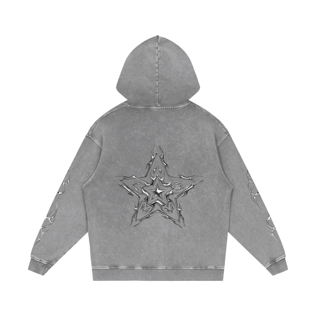 Sweat à capuche ample en coton délavé Liquid Metal Star Snow