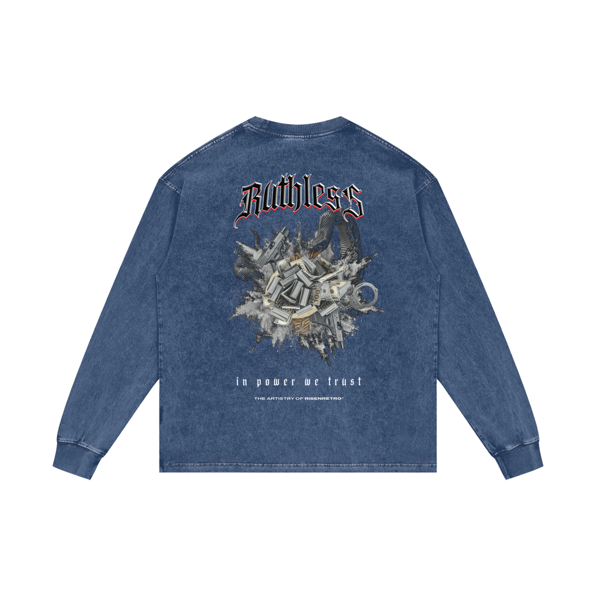 RUTHLESS  | RISENRETRO | Acid Wash Oversize Long Sleeve T-Shirt