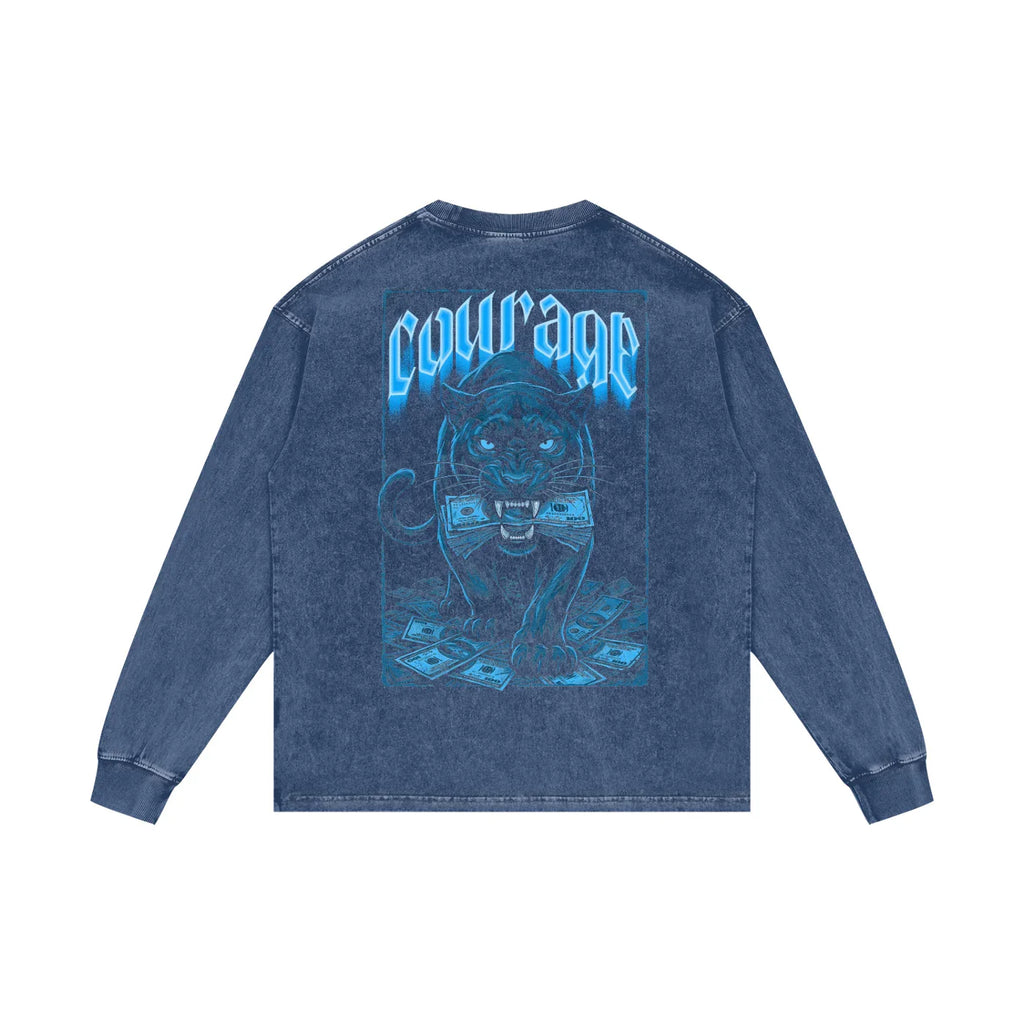 Courage Over Comfort X Risen Retro Acid Wash Oversize Long Sleeve T-Shirt