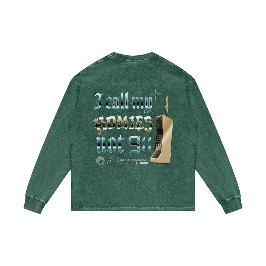 HOMIES 911 X RisenRetro Acid Wash Oversize Long Sleeve T-Shirt