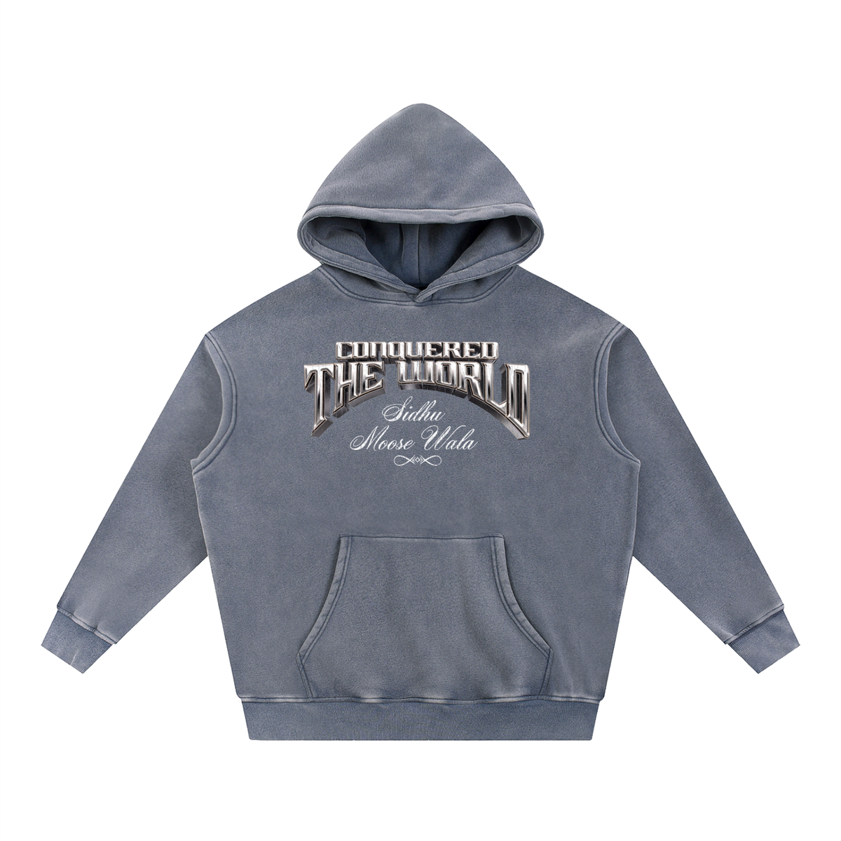 CONQUERED THE WORLD |  Snow Wash Fleece Oversize Hoodie | Sidhu Moose Wala