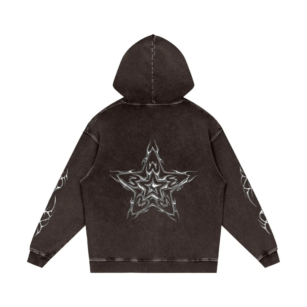 Sweat à capuche ample en coton délavé Liquid Metal Star Snow