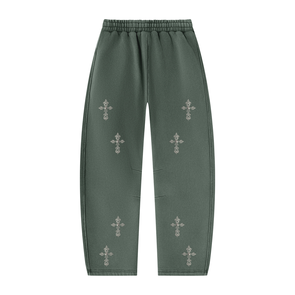 CHROME CROSS | RisenRetro | Unisex Vintage Wash Barrel Leg Fleece Sweatpants