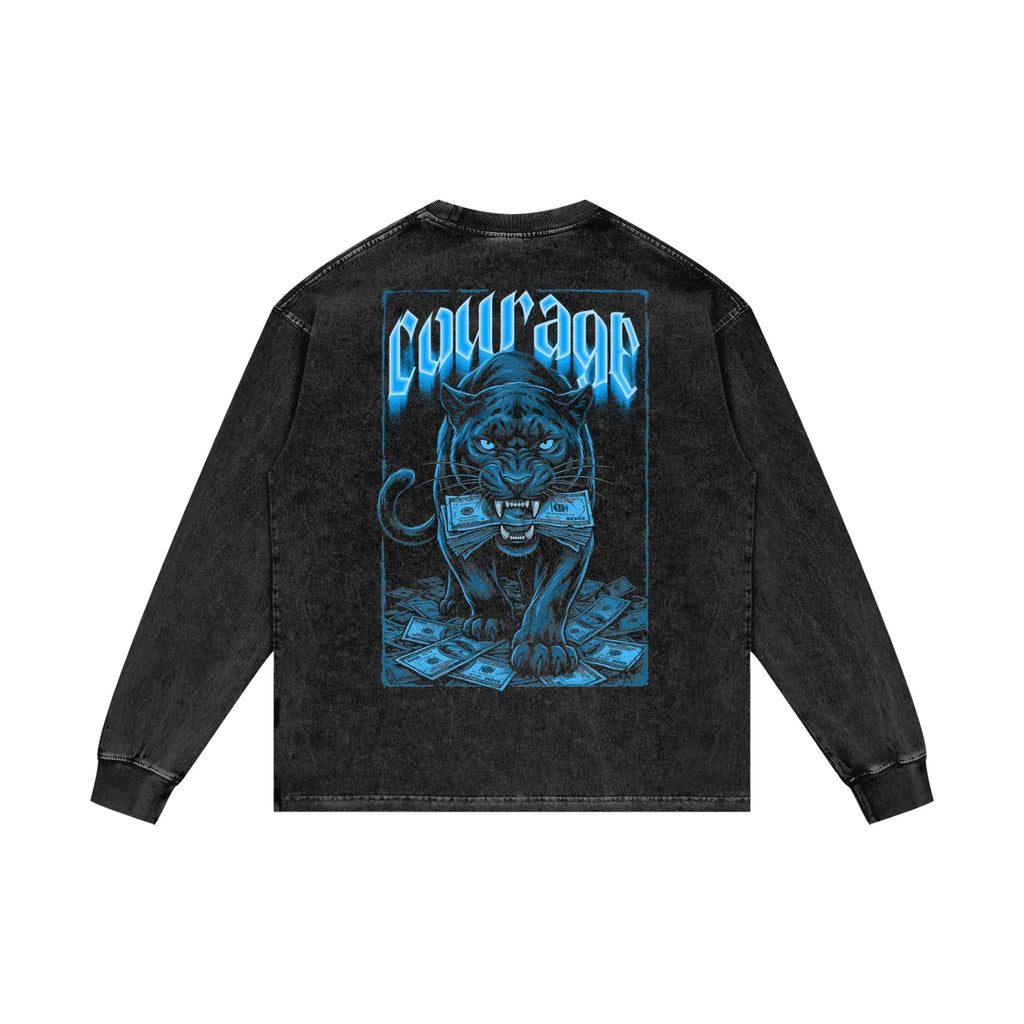 Courage Over Comfort X Risen Retro Acid Wash Oversize Long Sleeve T-Shirt