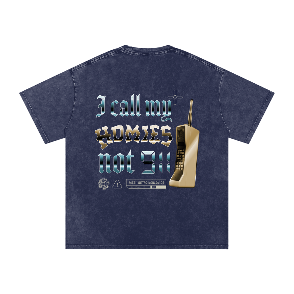 HOMIES 911 x RISEN RETRO Snow Washed Oversized Cotton T-Shirt