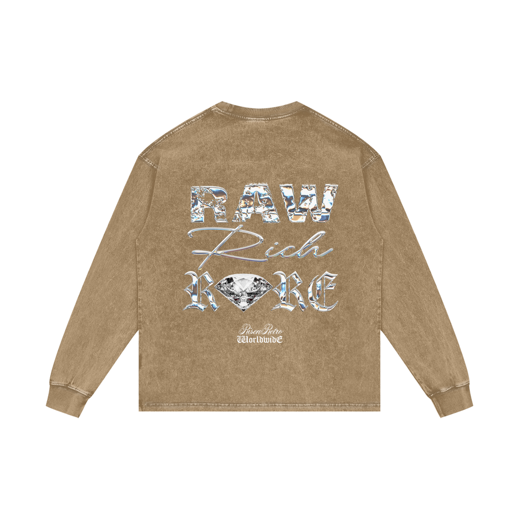 RAW RICH RARE  | RISENRETRO | Acid Wash Oversize Long Sleeve T-Shirt