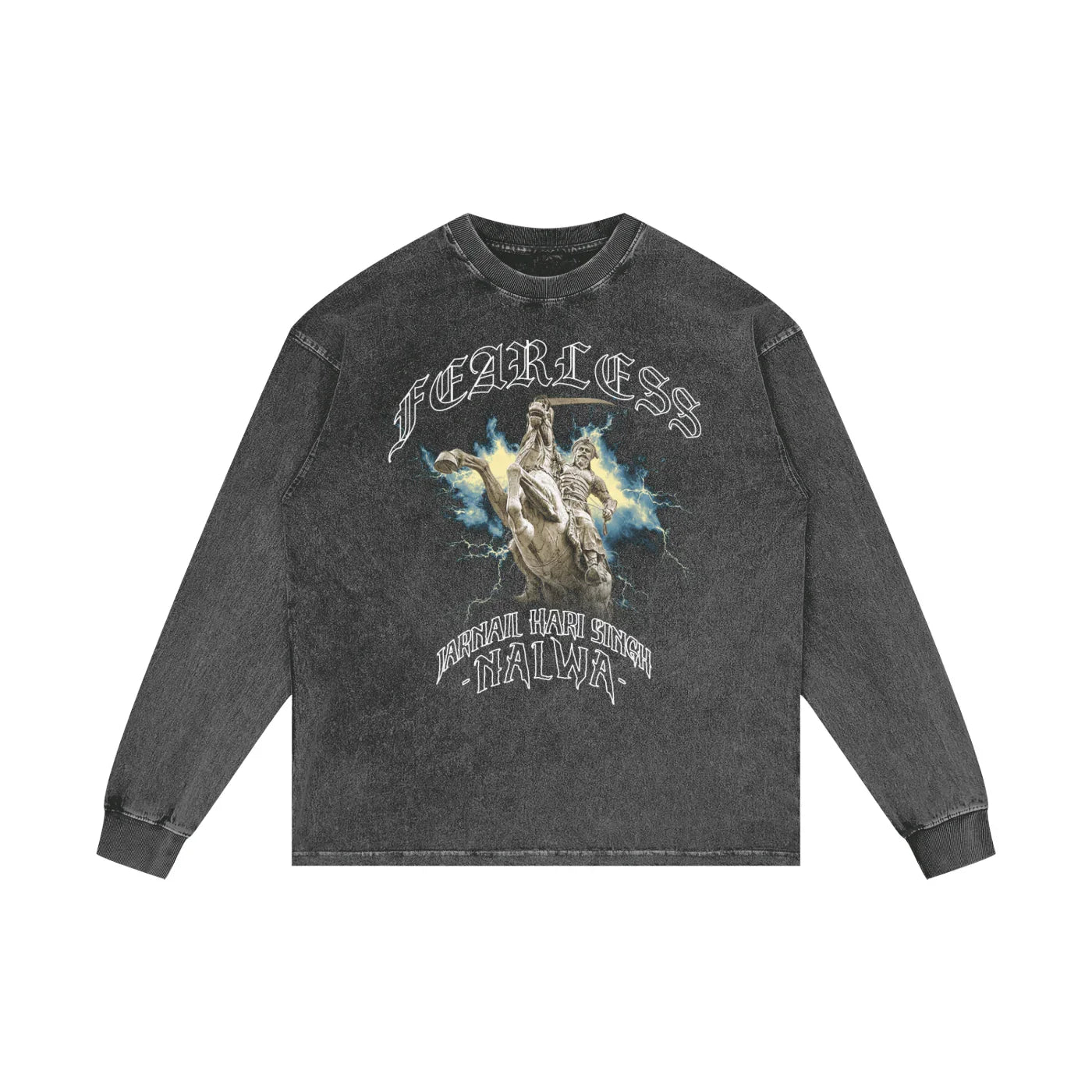Fearless Jarnail hari Singh Nalwa Acid Wash Oversize Long Sleeve T-Shirt X RisenRetro