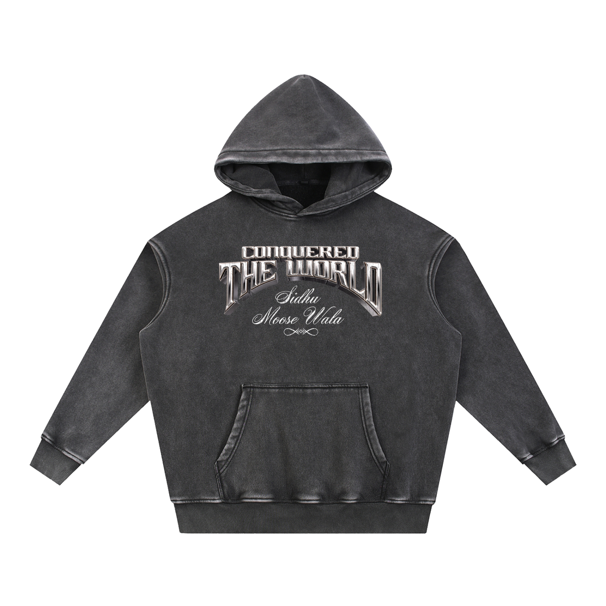 CONQUERED THE WORLD |  Snow Wash Fleece Oversize Hoodie | Sidhu Moose Wala