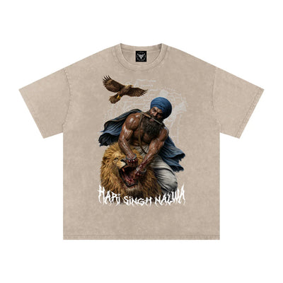 Sher-e-Punjab: Nalwa Edition X Risen Retro Snow Washed Oversized Cotton T-Shirt